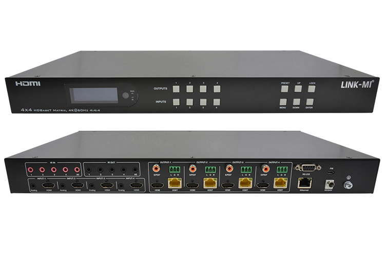 LINK-MI LM-MX07C-100 100m 4x4 HDMI 2.0 HDBaseT Matrix with 4 HDMI loop out Support 4K@60hz